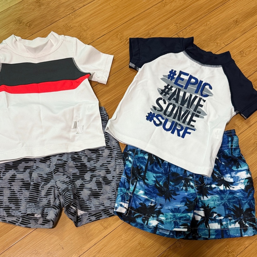 Kids Swim Set with Graphic Tees and Shorts 2 sets 6-9months